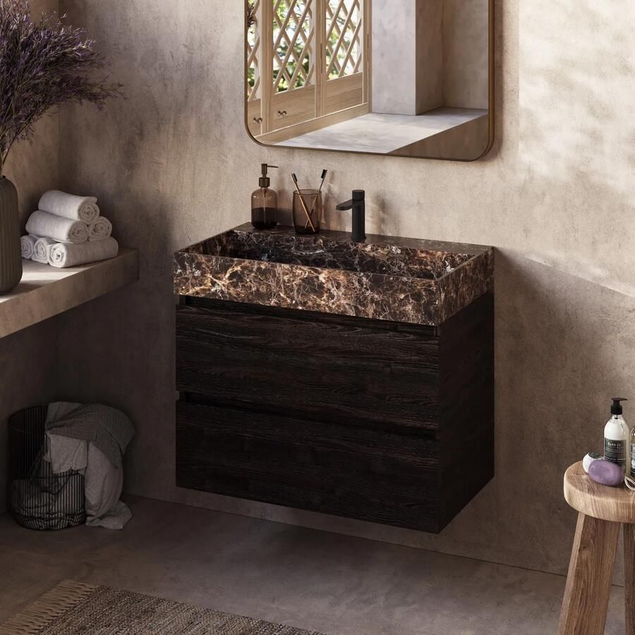 Fontana Dark Emperador badkamermeubel kasteel bruin 80cm met kraangat