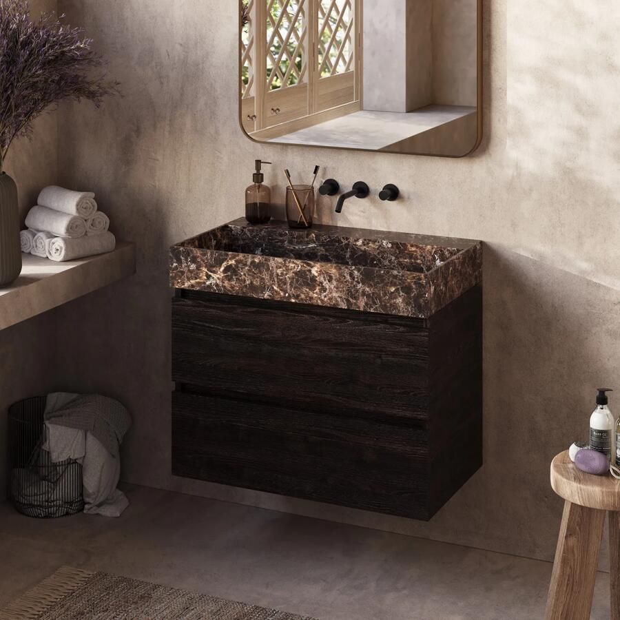Fontana Dark Emperador badkamermeubel kasteel bruin 80cm zonder kraangat