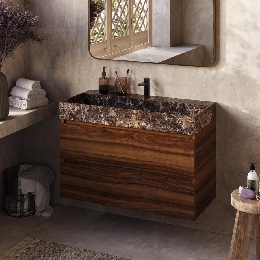 Fontana Dark Emperador badkamermeubel walnoot 100cm met kraangat