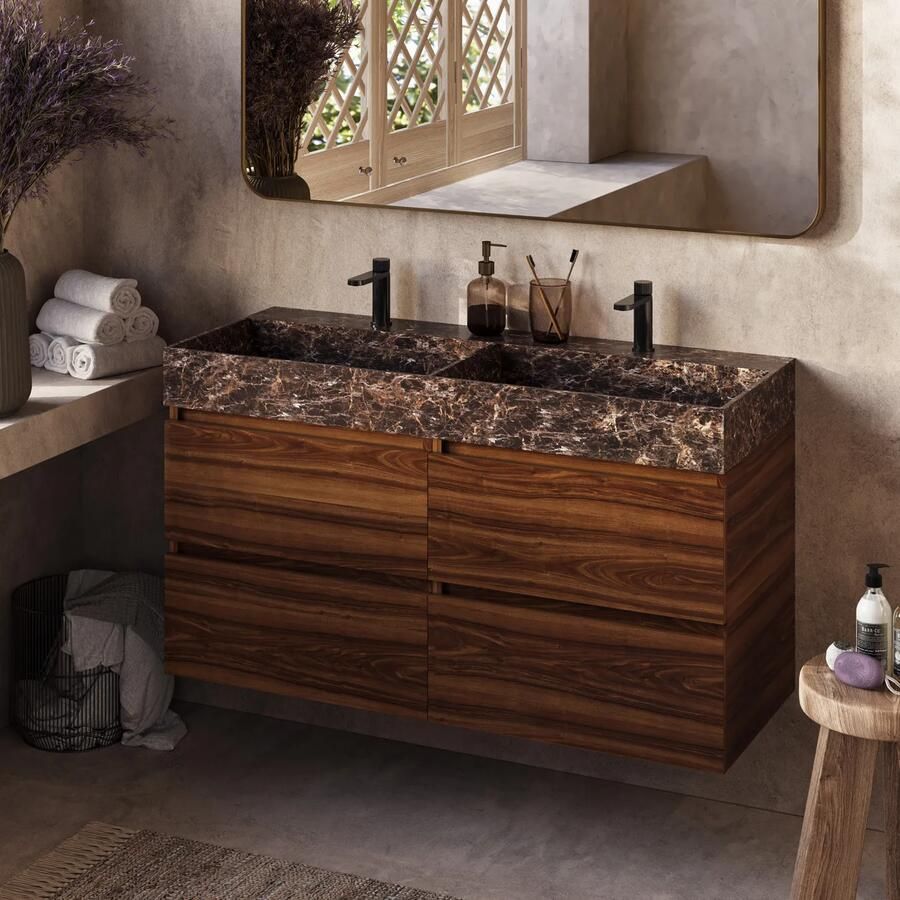 Fontana Dark Emperador badkamermeubel walnoot 120cm met 2 kraangaten