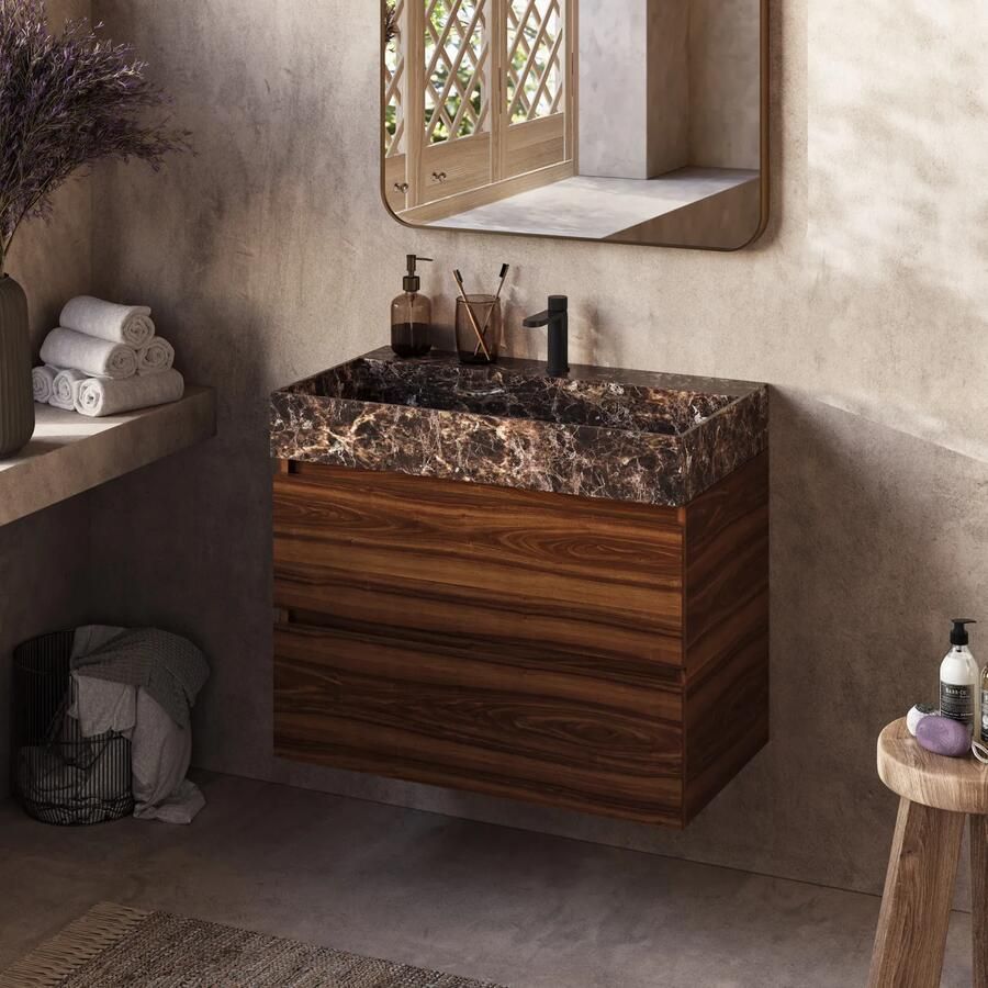 Fontana Dark Emperador badkamermeubel walnoot 80cm met kraangat