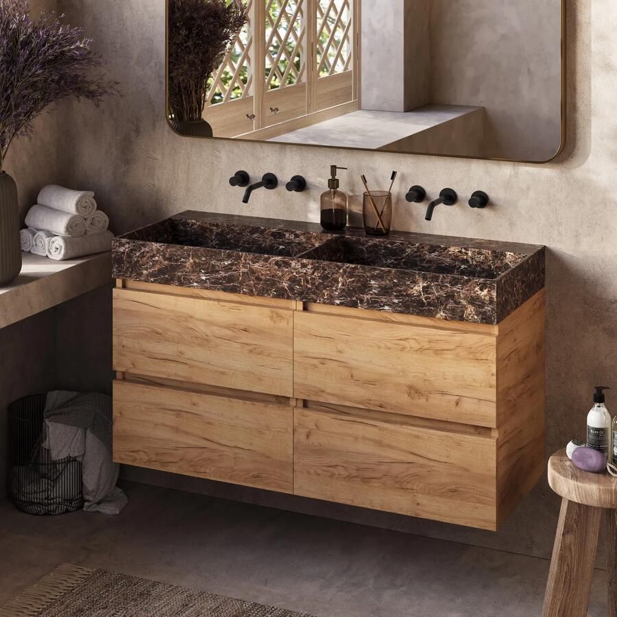 Fontana Dark Emperador badkamermeubel warm eiken 120cm zonder kraangat