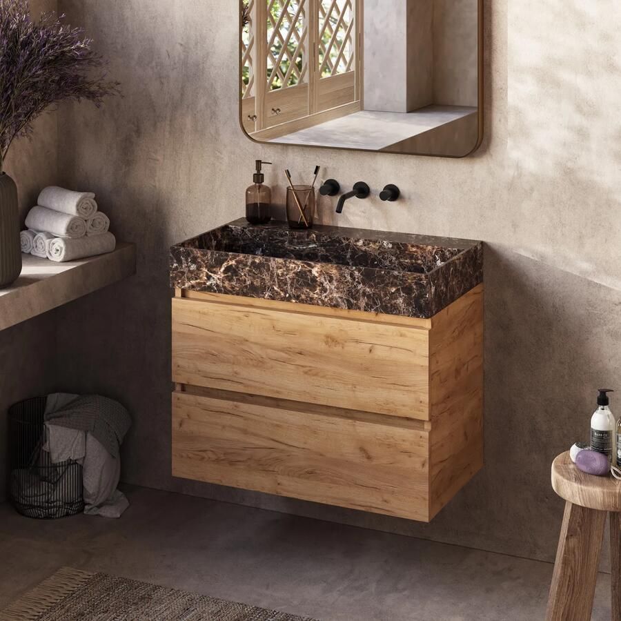 Fontana Dark Emperador badkamermeubel warm eiken 80cm zonder kraangat