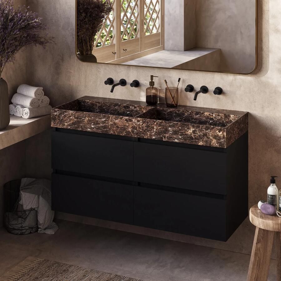 Fontana Dark Emperador badkamermeubel zwart mat 120cm zonder kraangat