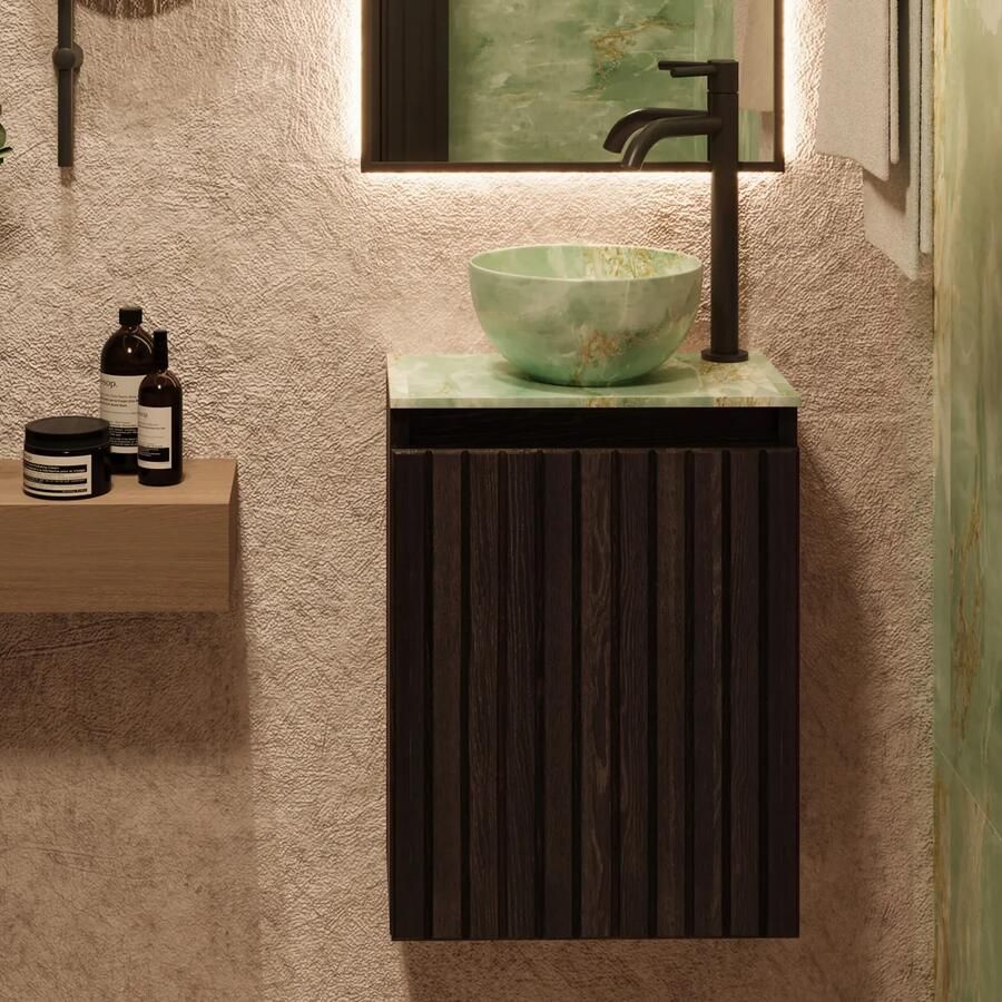 Fontana Green Onyx Micro Marble toiletmeubel met ribbelfront 40cm kasteel bruin