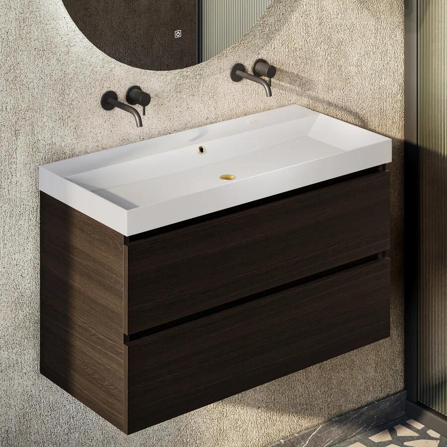 Fontana Kolo wastafelmeubel kasteel bruin 100cm mat witte wastafel 0 kraangaten