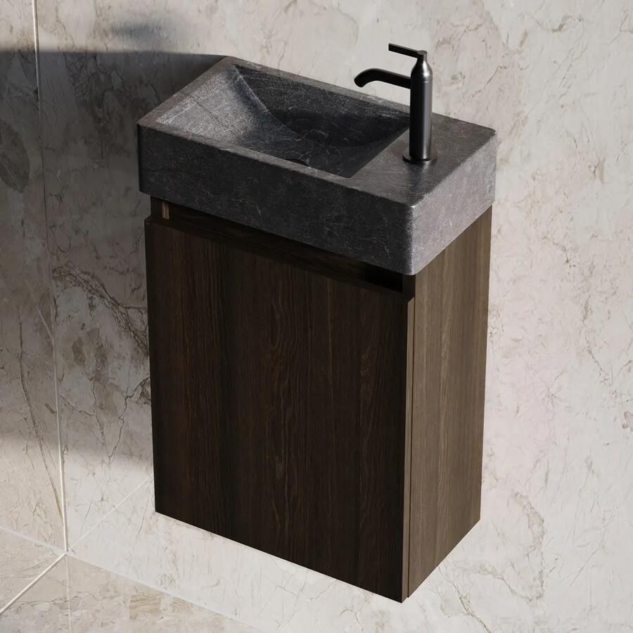 Fontana Recto toiletmeubel kasteel bruin 40x22cm met natuurstenen fontein rechts