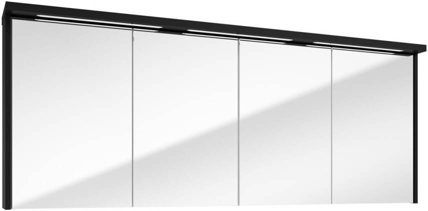 Fontana Grado spiegelkast met verlichting 157cm 4 deuren zwart mat