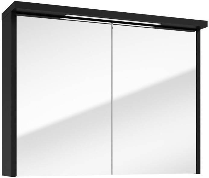 Fontana Grado spiegelkast met verlichting 80cm 2 deuren zwart mat
