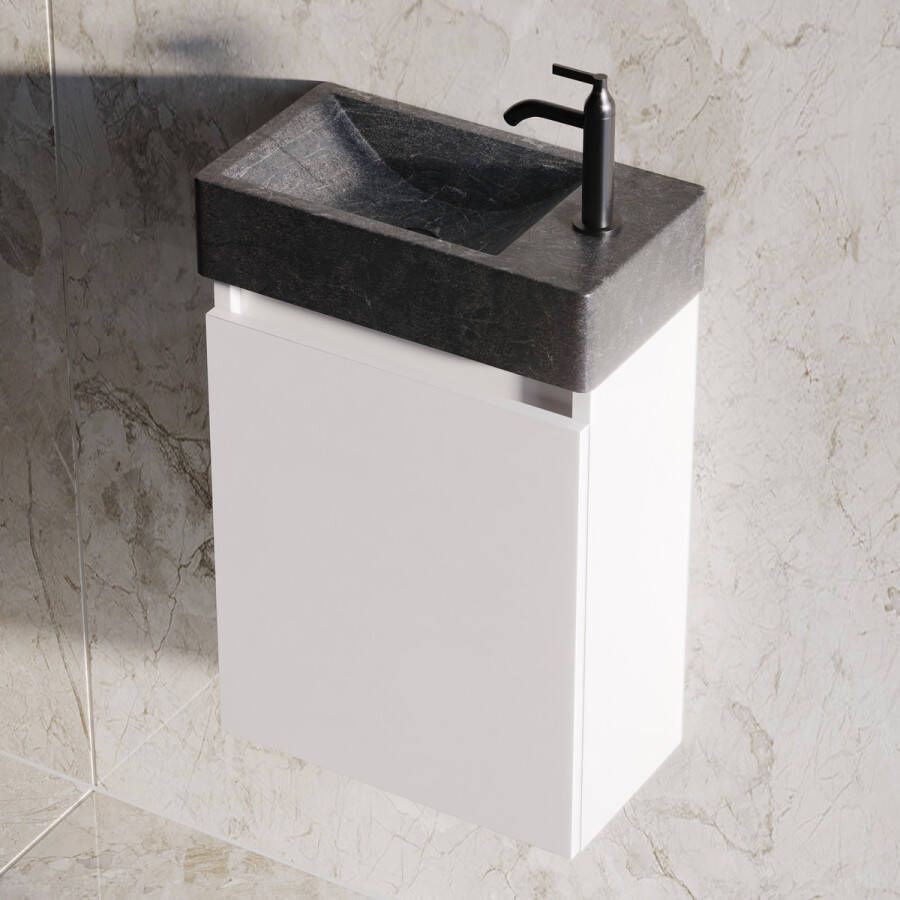 Fontana Recto toiletmeubel mat wit 40x22cm met natuurstenen fontein rechts