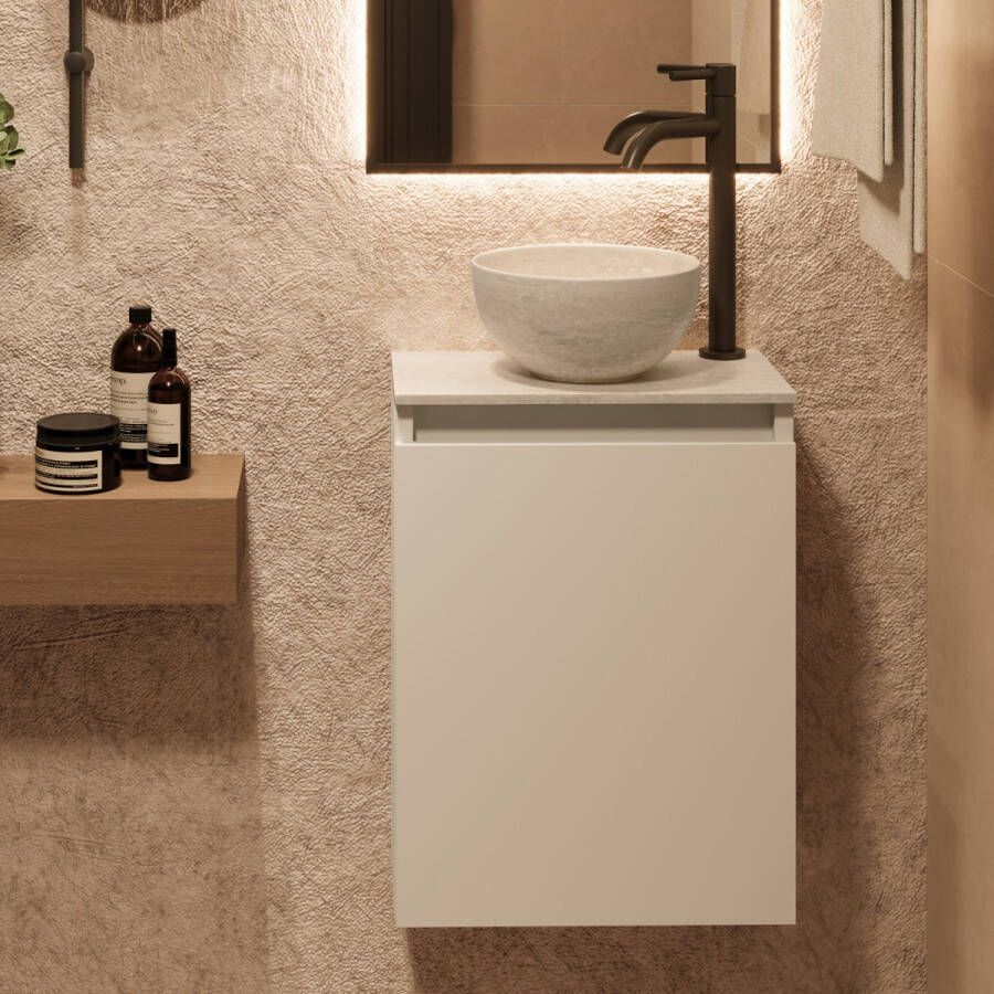 Fontana White Travertin Micro Marble toiletmeubel 40cm wit mat
