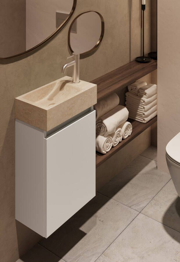 Fontana White Travertin toiletmeubel 40cm wit mat
