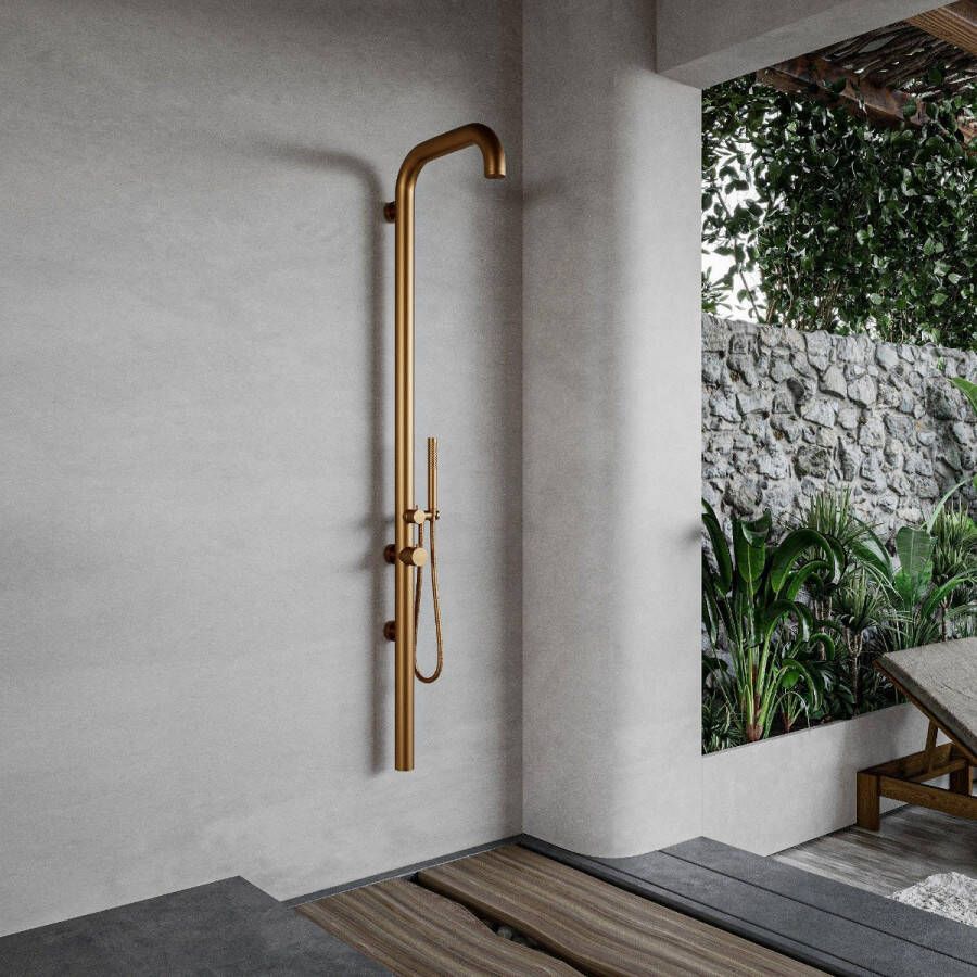 FortiFura Outdoor Original buitendouche met handdouche geborsteld koper