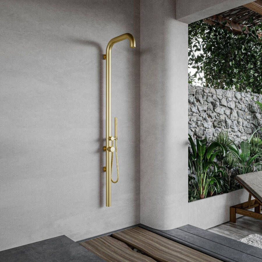 FortiFura Outdoor Original buitendouche met handdouche geborsteld messing