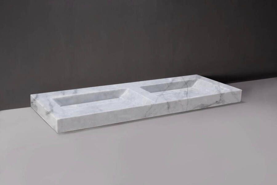 Forzalaqua Bellezza Doppio wastafel 140.5x51.5x9cm Rechthoek 0 kraangaten 2 wasbakken Natuursteen Carrara gepolijst 100470