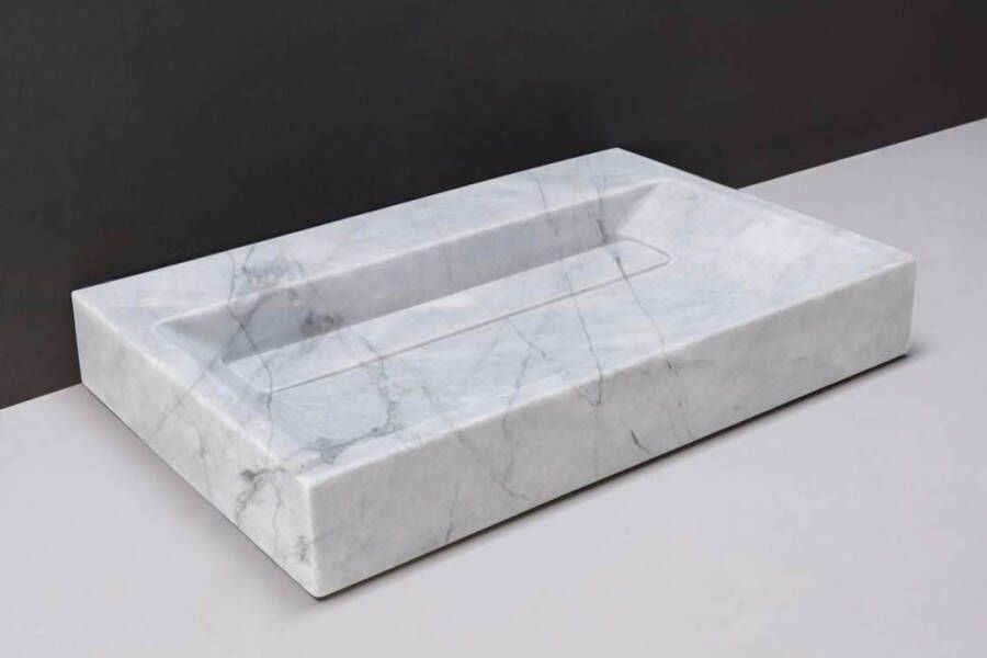 Forzalaqua Bellezza wastafel 60x40x9cm Rechthoek 0 kraangaten Natuursteen Carrara gepolijst 100459