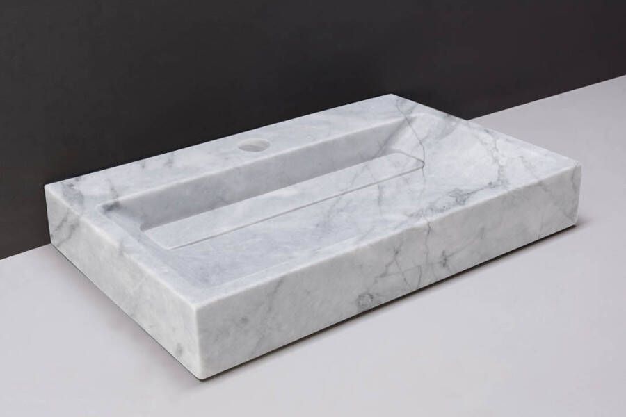 Forzalaqua Bellezza wastafel 80.5x51.5x9cm Rechthoek 1 kraangat Natuursteen Carrara gepolijst 100462