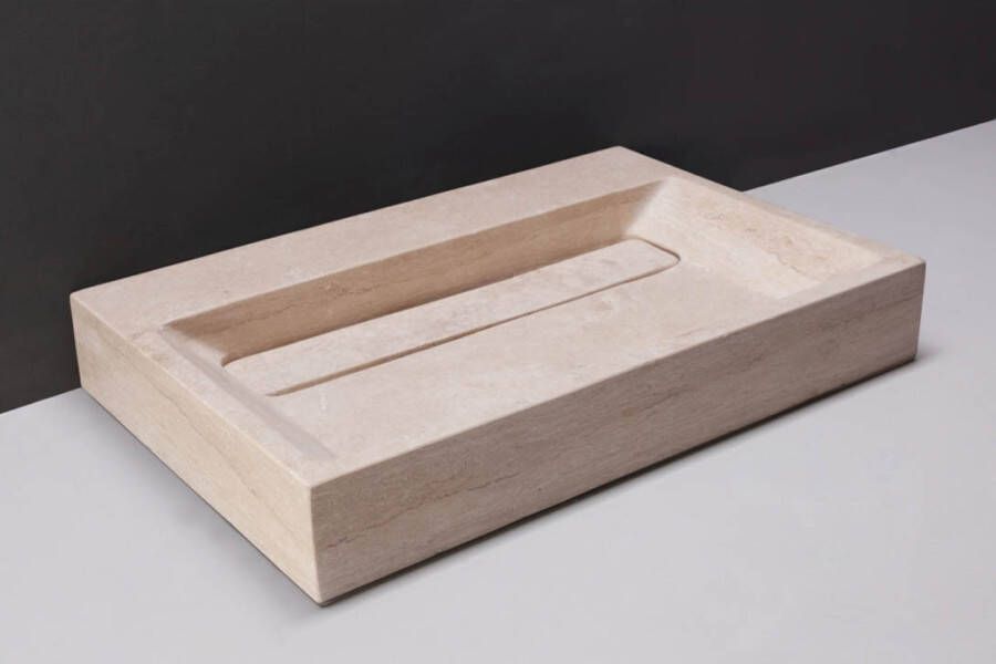 Forzalaqua Bellezza wastafel 80.5x51.5x9cm Rechthoek 0 kraangaten Natuursteen Travertin gezoet 100339
