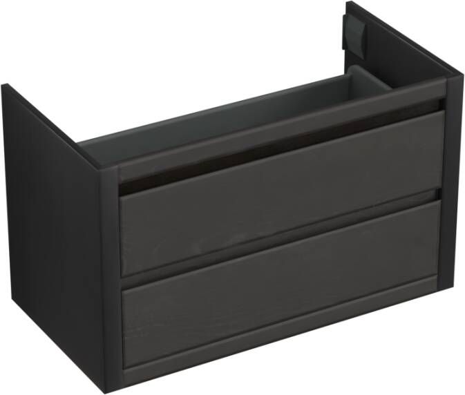 Forzalaqua Gela 2.0 wastafelonderkast 100x51x60cm met 2 softclose greeploze lades Massief Eiken Black oiled 8070105