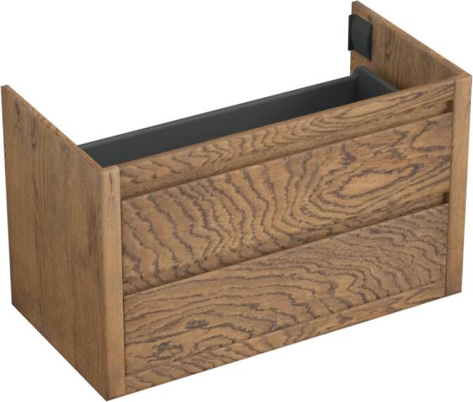 Forzalaqua Gela 2.0 wastafelonderkast 100x51x60cm met 2 softclose greeploze lades Massief Eiken Castle Brown 8070685