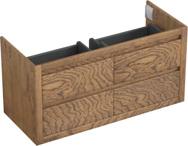 Forzalaqua Gela 2.0 wastafelonderkast 120x51x60cm met 4 softclose greeploze lades Massief Eiken Castle Brown 8070695