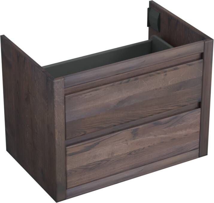 Forzalaqua Gela 2.0 wastafelonderkast 80x51x60cm met 2 softclose greeploze lades Massief Eiken Charcoal 8072105