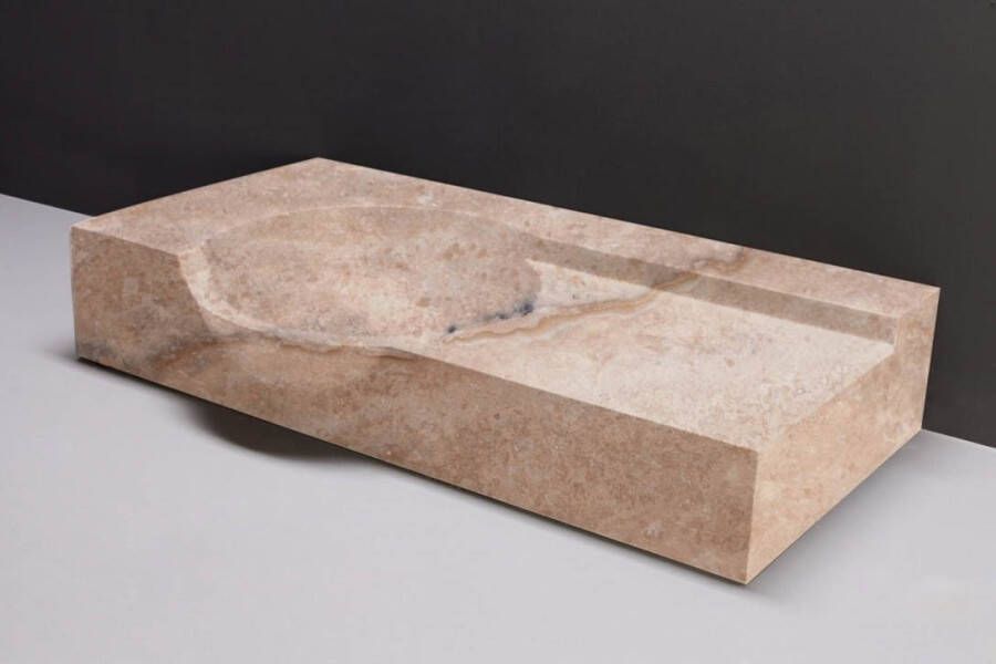 Forzalaqua Laguna wastafel 80x40x12cm Rechthoek 0 kraangaten Natuursteen Travertin gezoet 100361