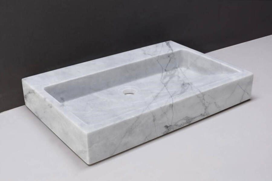 Forzalaqua Palermo wastafel 60x40x9cm Rechthoek 0 kraangaten Natuursteen Carrara gepolijst 100472