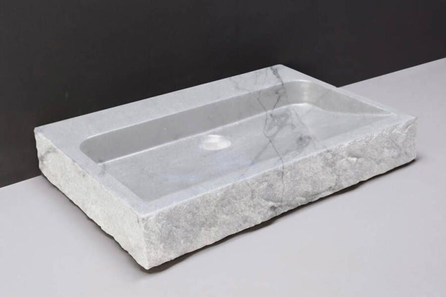 Forzalaqua Palermo wastafel 80.5x51.5x9cm Rechthoek 2 kraangaten Natuursteen Carrara gepolijst 100497
