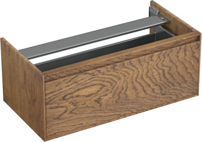 Forzalaqua Reno 2.0 wastafelonderkast 100x51x40cm met 1 softclose greeploze lade Massief Eiken Castle Brown 8070780