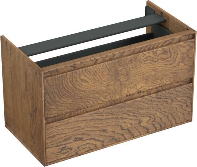 Forzalaqua Reno 2.0 wastafelonderkast 100x51x60cm met 2 softclose greeploze lades Massief Eiken Castle Brown 8070815