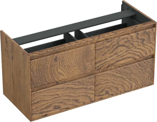 Forzalaqua Reno 2.0 wastafelonderkast 120x51x60cm met 4 softclose greeploze lades Massief Eiken Castle Brown 8070825