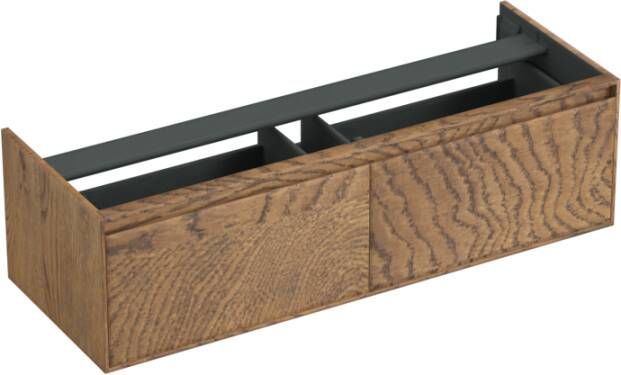Forzalaqua Reno 2.0 wastafelonderkast 140x51x40cm met 2 softclose greeploze lades Massief Eiken Castle Brown 8070795