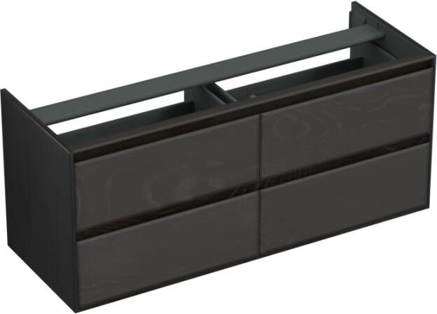Forzalaqua Reno 2.0 wastafelonderkast 140x51x60cm met 4 softclose greeploze lades Massief Eiken Black oiled 8070250