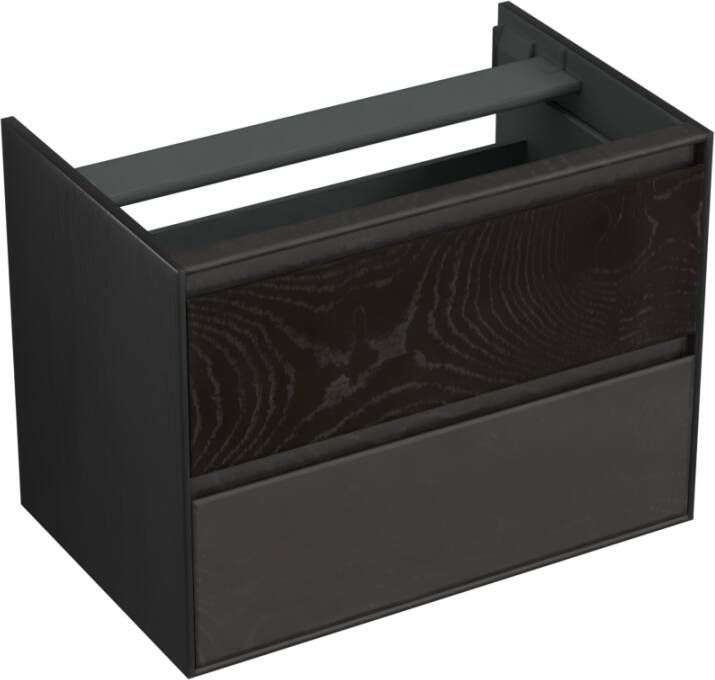 Forzalaqua Reno 2.0 wastafelonderkast 80x51x60cm met 2 softclose greeploze lades Massief Eiken Black oiled 8070230