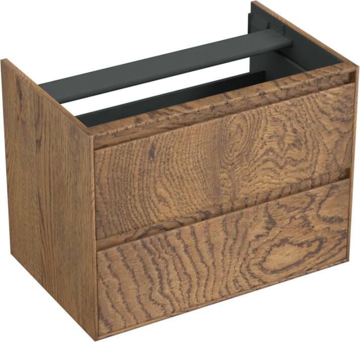 Forzalaqua Reno 2.0 wastafelonderkast 80x51x60cm met 2 softclose greeploze lades Massief Eiken Castle Brown 8070810