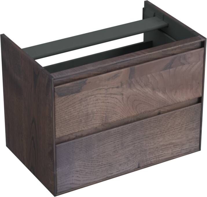 Forzalaqua Reno 2.0 wastafelonderkast 80x51x60cm met 2 softclose greeploze lades Massief Eiken Charcoal 8072235