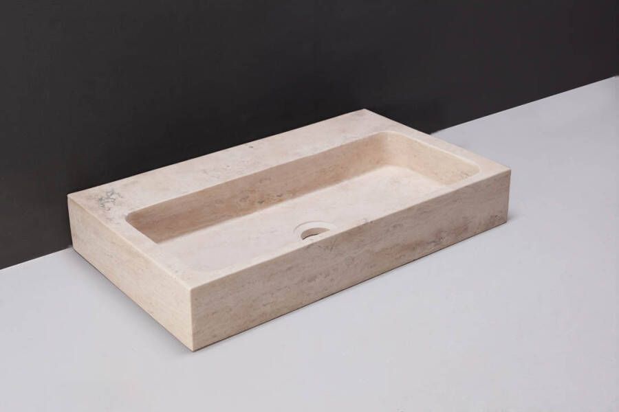 Forzalaqua Taranto wastafel 50x30x8cm Rechthoek 1 kraangat Natuursteen Travertin gezoet 100065