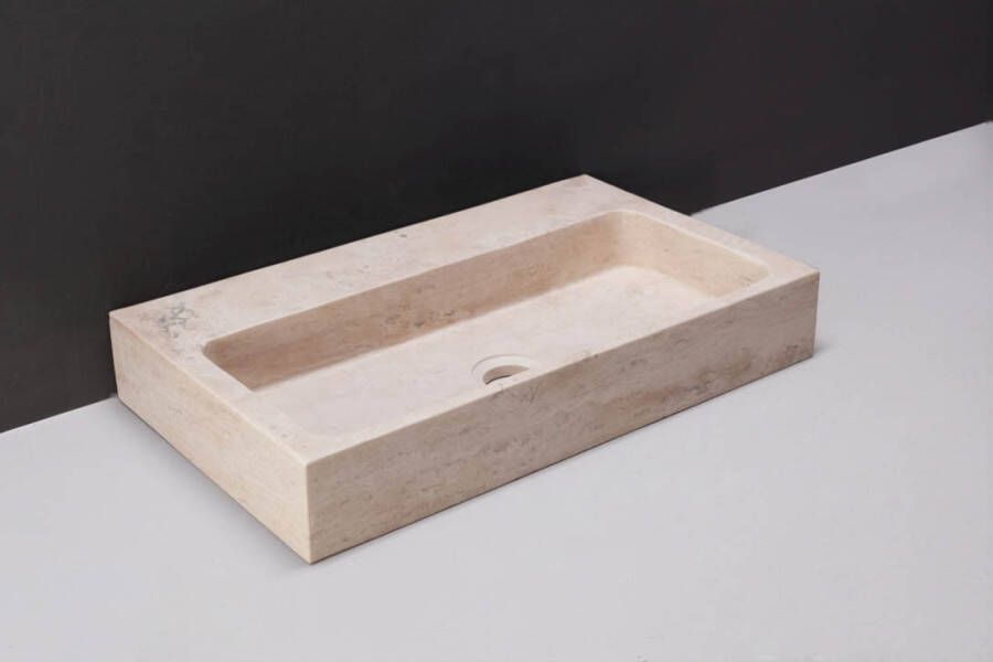 Forzalaqua Taranto wastafel 50x30x8cm Rechthoek 0 kraangaten Natuursteen Travertin gezoet 100055