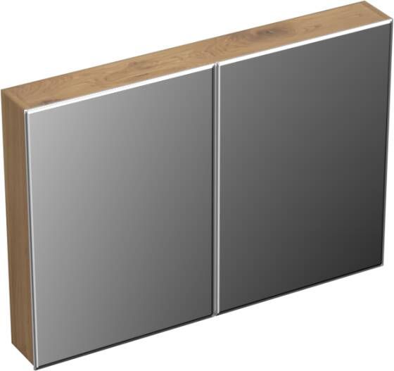 Forzalaqua Uni spiegelkast 100x68.5x12.5cm 2 draaideuren dubbelzijdig spiegelend Massief Eiken Oyster 8071230