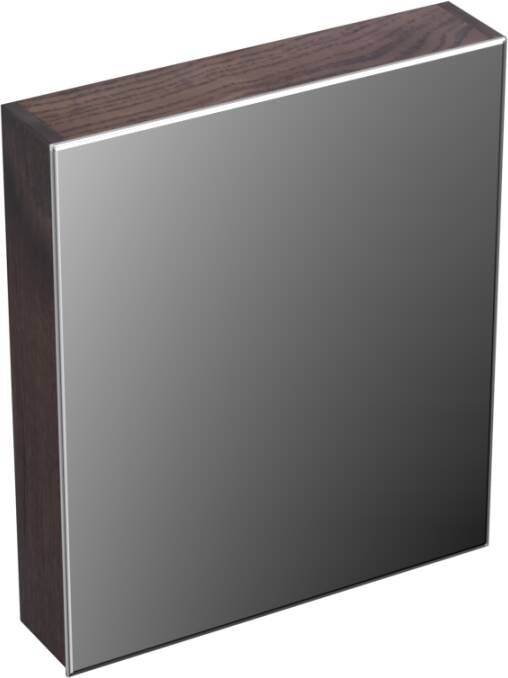 Forzalaqua Uni spiegelkast 59.5x68.5x12.5cm 1 draaideur links dubbelzijdig spiegelend Massief Eiken Charcoal 8072360