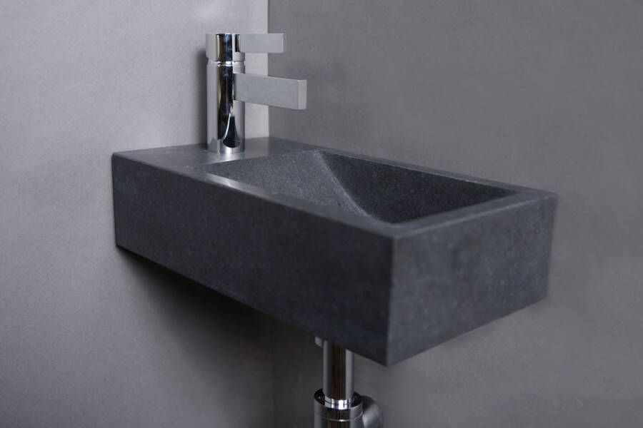 Forzalaqua Venetia fonteinbak 40x22x10cm wasbak rechts 1 kraangat links Natuursteen Graniet gezoet 8010252