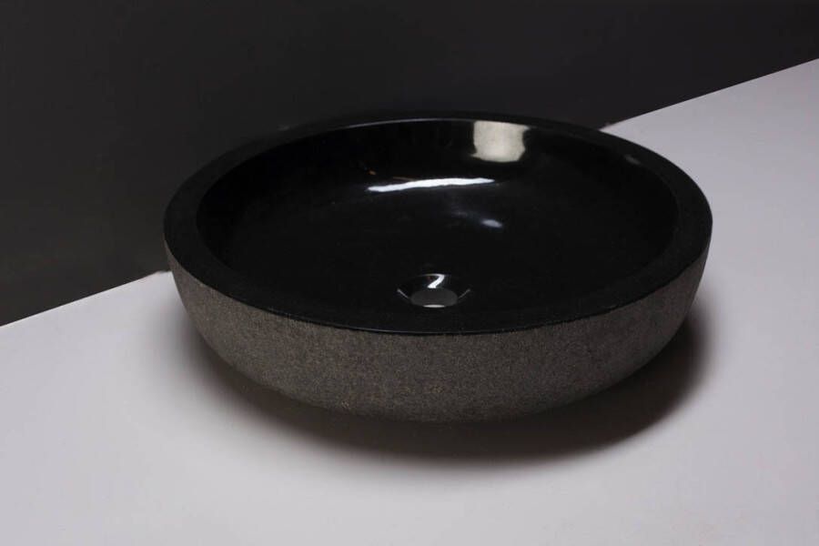 Forzalaqua Verona Xl waskom 50x50x12cm Rond Natuursteen Antraciet gepolijst 100073