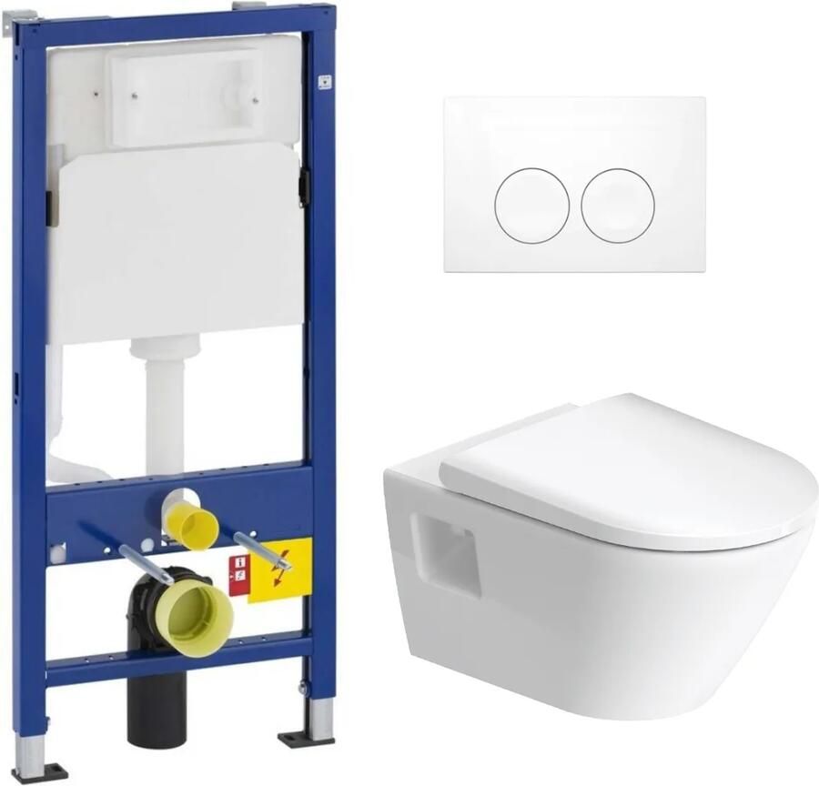 Geberit UP100 toiletset met Duravit D-Neo randloos toilet wit glans en softclose zitting