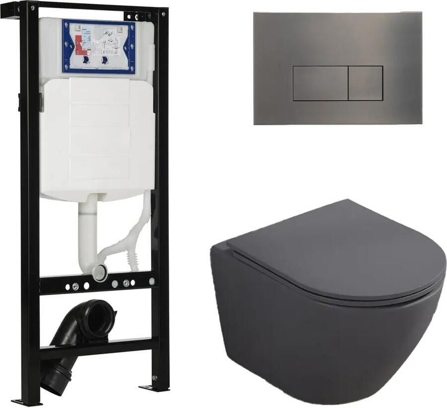 Geberit UP320 met Plieger frame toiletset met Saniclear Itsie randloos toilet antraciet mat en softclose zitting