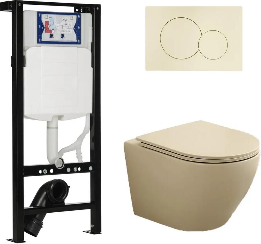 Geberit UP320 met Plieger frame toiletset met Saniclear Itsie randloos toilet licht ivoor en softclose zitting
