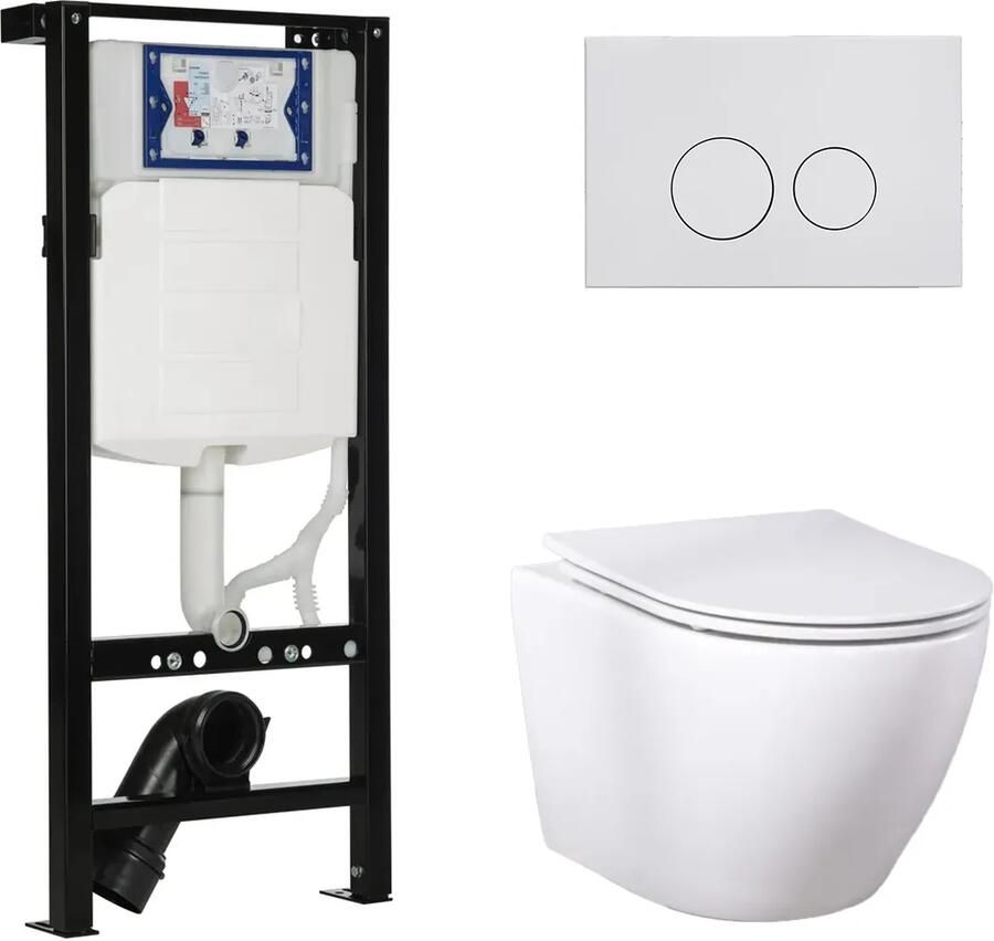 Geberit UP320 met Plieger frame toiletset met Saniclear Itsie randloos toilet wit mat en softclose zitting