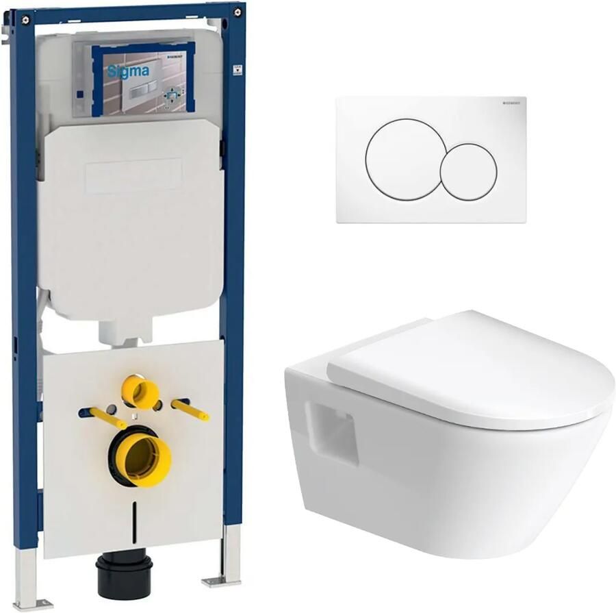 Geberit UP720 toiletset met Duravit D-Neo randloos toilet wit glans en softclose zitting