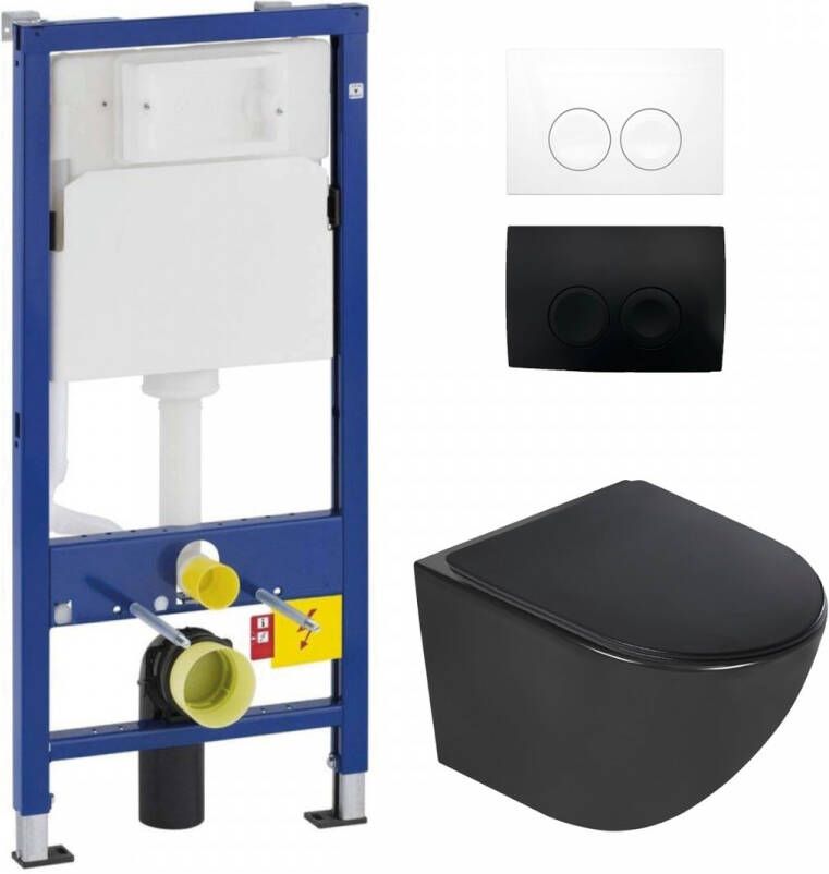 Geberit UP100 toiletset met Sanigoods Select compacte mat zwarte toiletpot inclusief zitting
