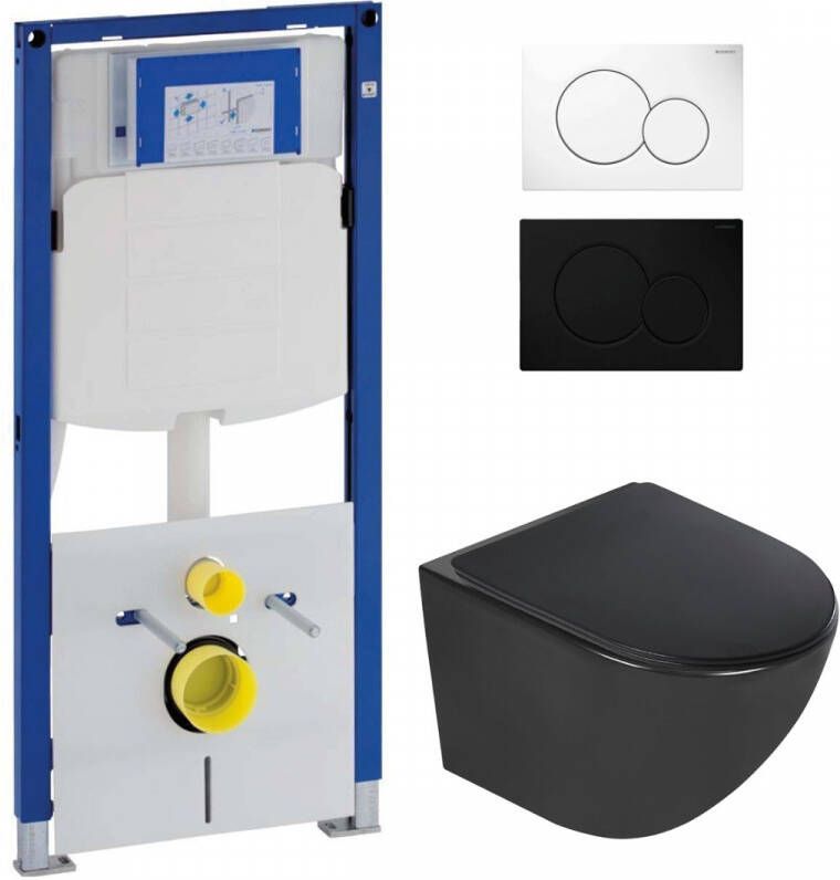 Geberit UP320 toiletset met Sanigoods Select compacte mat zwarte toiletpot inclusief zitting
